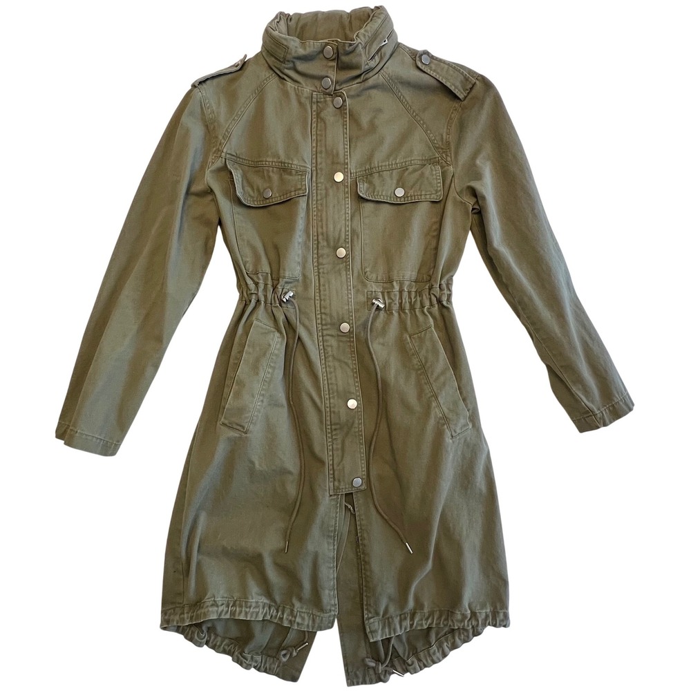 7 For All Mankind Olive Green Hooded Utility Field Jacket Dress Hooded Size‎ S